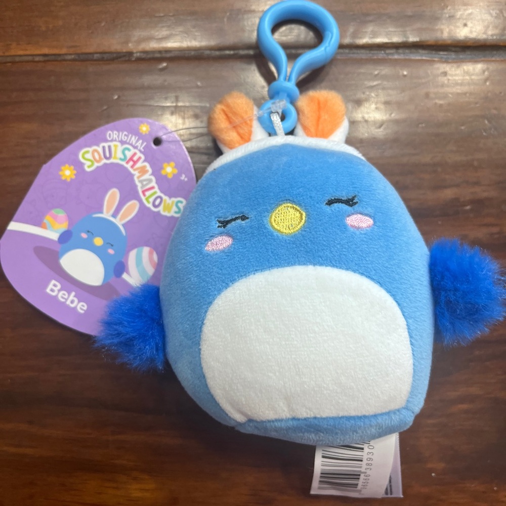 Squishmallows Bebe keychain with bunny ears Blue and White Penguin Plush